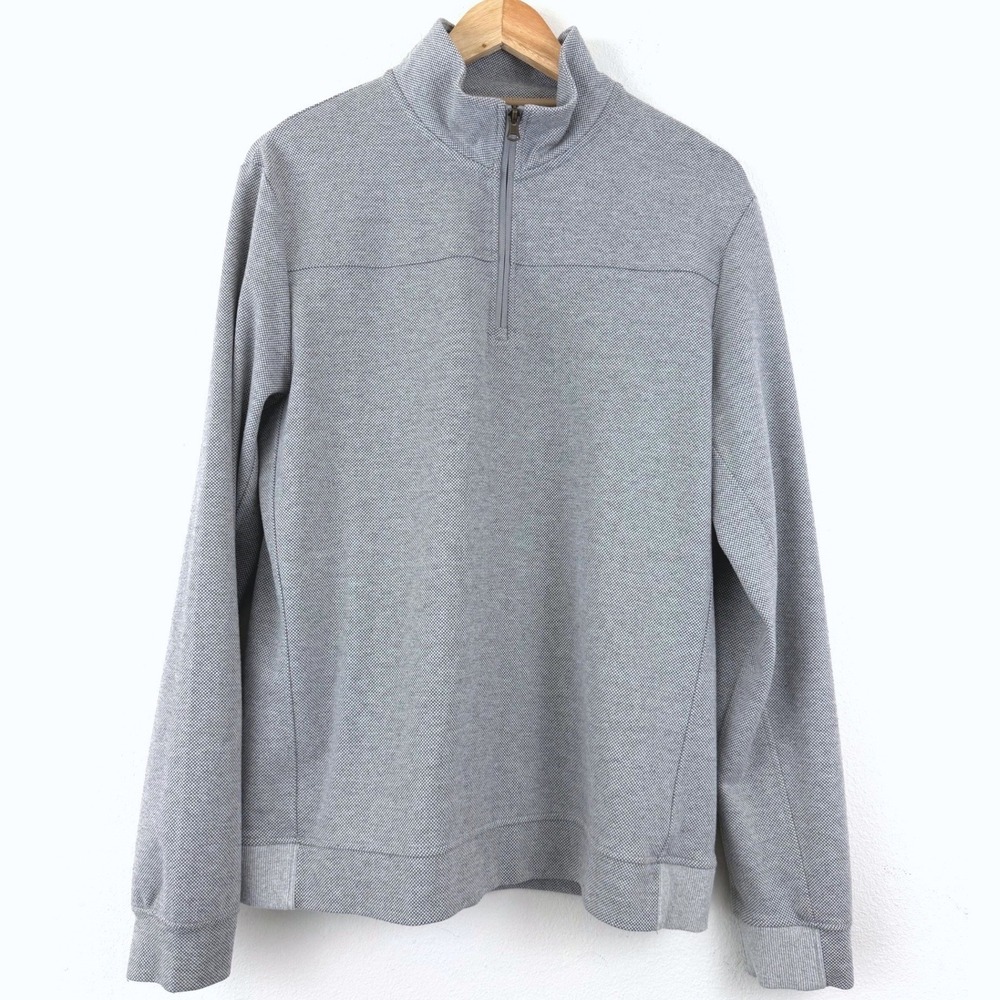Mens Grey L Textured Quarter Zip Pullover Mock Neck Sweater